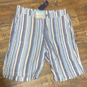 NWT Per Se size Medium Women's Striped Linen Shorts - Blue, Brown, and White